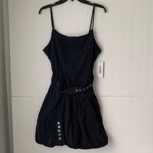 NWT Dkny Black Spaghetti Strap Bubble Hem Mini Dress with Grommet Belt Size 14